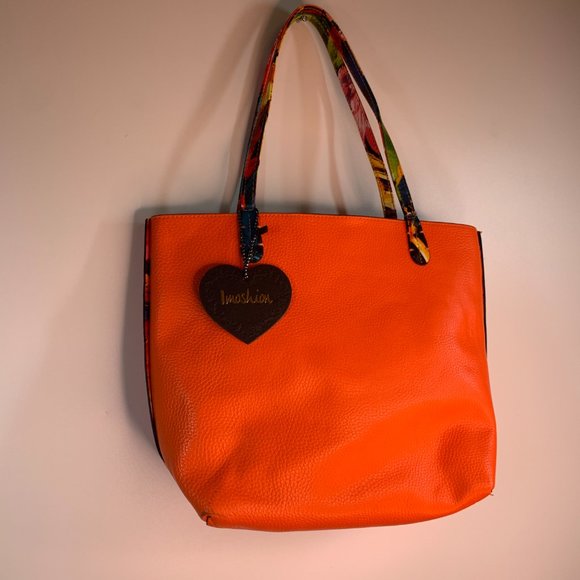 Imoshion Floral and Orange Pebbled Vegan Leather Tote Bag NWOT! 2 in 1 Bag - Picture 6 of 10